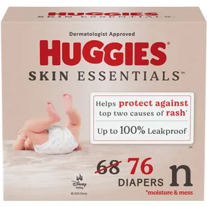 Huggies Skin Essentials Newborn Diapers, Size Newborn (6-9 lbs) - Hypoallergenic & Leakproof Protection