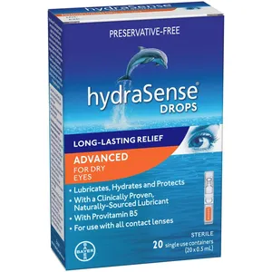 HydraSense Advanced Eye Drops 20 Count, Preservative Free, With Provitamin B5 for Dry Eye Relief