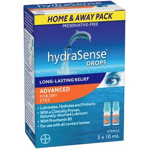 HydraSense Advanced Eye Drops for Dry Eyes, Preservative-Free, 2 x 10 mL with Provitamin B5