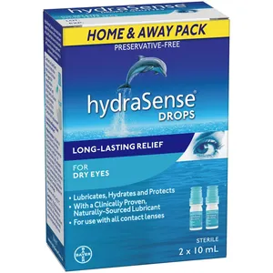 HydraSense Eye Drops for Dry Eyes, Fast Relief, Preservative-Free, 2 x 10 mL, Naturally Sourced