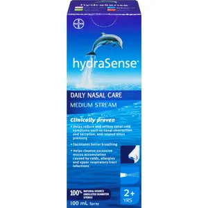 HydraSense Medium Stream Nasal Spray 100 mL - Natural Seawater for Fast Relief of Nasal Congestion