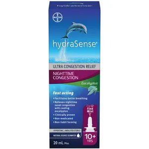 HydraSense Nighttime Congestion Nasal Spray - Eucalyptus - Fast Acting Saline Relief, 20ml