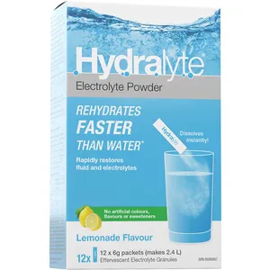 Hydralyte Electrolyte Granule Sticks - Lemonade Flavor for Rapid Rehydration and Electrolyte Balance