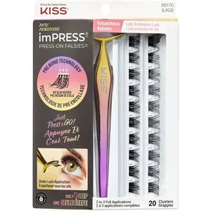 Impress Press-On Falsies Eyelashes - Voluminous, No Glue, Easy Application, 20 Clusters for 2-3 Uses