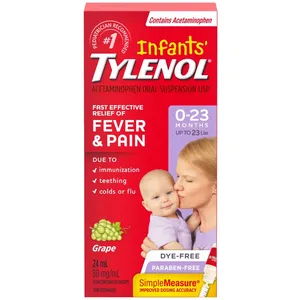 Infants' Tylenol Acetaminophen Fever & Pain Drops, Dye Free Grape, 24ML - Trusted Relief for Babies