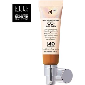It Cosmetics CC+ Nude Glow Foundation SPF 40 - Tan Warm with 2% Niacinamide for Healthy Glow