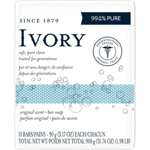 Ivory Bar Soap Original Scent 90g, 10 Count - Pure & Trusted Clean, Dermatologist Tested