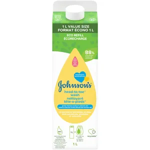 JOHNSON'S Head-to-Toe Wash 1L Carton Refill - Gentle, Tear-Free Baby Wash, Eco-Friendly, Hypoallergenic