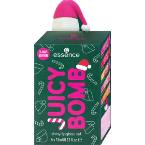 JUICY BOMB Xmas Edition Shiny Lipgloss Set - 5 Christmas Inspired Flavors with Santa Hat Topper
