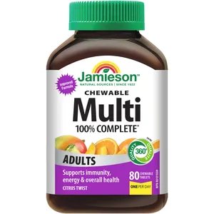 Jamieson 100% Complete Multivitamin Chewable for Adults, 80 ct - Citrus Flavor, Energy & Immune Support