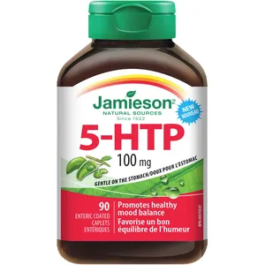 Jamieson 5-HTP 100 mg Caplets for Mood Balance, Fibromyalgia Relief, Gentle on Stomach