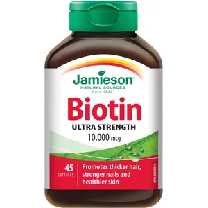 Jamieson Biotin 10,000 Mcg Softgel for Thicker Hair, Stronger Nails & Healthier Skin