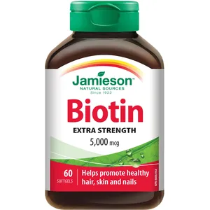 Jamieson Biotin 5,000 mcg Softgels for Thicker Hair, Stronger Nails, Healthier Skin