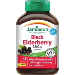 Jamieson Black Elderberry Capsules 100 mg for Colds & Flu Relief - TRU-IDÂ® Certified, Non-GMO