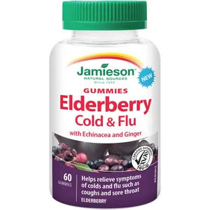 Jamieson Black Elderberry Echinacea Gummies for Colds & Flu - 300mg, Fun Red Apple Flavor