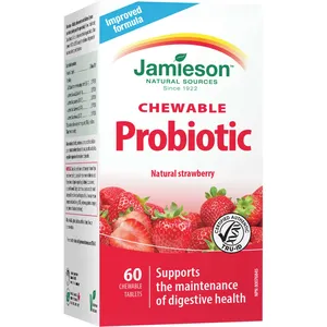 Jamieson Chewable Probiotic - Natural Strawberry for Digestive Health, 2 Billion Active Cells