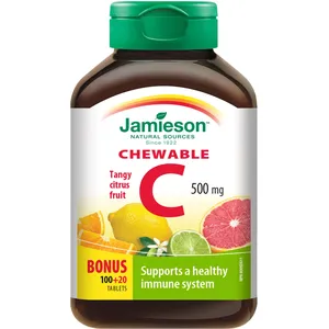 Jamieson Chewable Vitamin C 500 mg Citrus Fruit Flavor - Immune Support, Antioxidant, Natural Ingredients