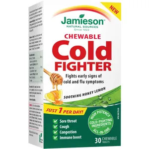 Jamieson Cold Fighter Chewable Tablets with Echinacea, Ginger, Vitamin C, 90mg, 30 Count