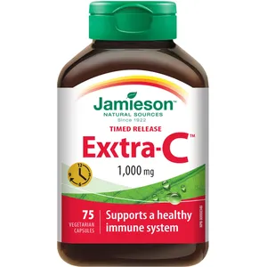 Jamieson Exxtra-C Vitamin C 1000 mg Timed Release Capsules for Immune Support and Antioxidant Boost