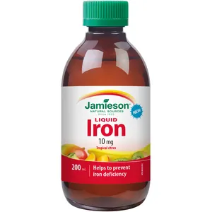 Jamieson Iron Liquid 10 mg - Delicious Tropical Citrus Flavor for Iron Deficiency - 300 mL