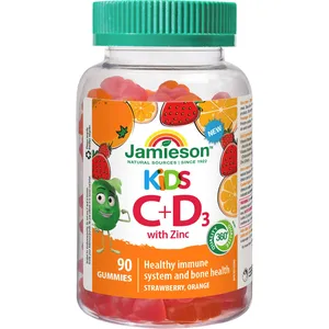 Jamieson Kids C + D + Zinc Gummies for Immune Support - 75mg Vitamin C, 12.5mcg D3, 3mg Zinc