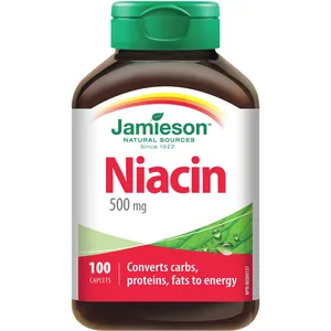 Jamieson Niacin 500 mg Caplets - Supports Heart Health, Energy Boost, Reduces Cholesterol Levels