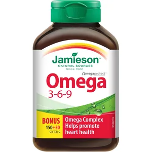 Jamieson Omega 3-6-9 Softgels 1200 mg - Supports Heart Health & Brain Function with Non-GMO Oils