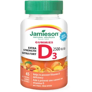 Jamieson Vitamin D 2500 IU Gummy - Natural Peach Flavor, Non-GMO, Gluten-Free, Extra Strength