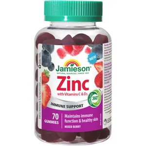 Jamieson Zinc Gummies with Vitamins C & D3 - Immune Support, Vegetarian, Non-GMO, 60 Count