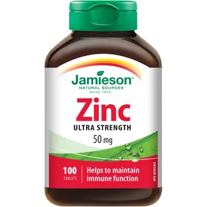 Jamieson Zinc Tablets 50 mg for Immune Support & Metabolism - Gluten-Free, No Artificial Colors