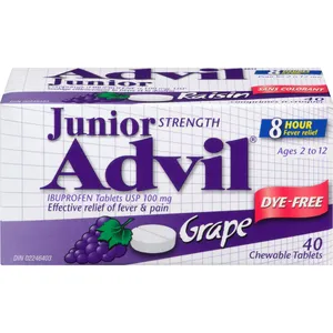 Junior Strength Advil 100mg Chewable Tablets - Grape Flavor, Dye Free, Pain Reliever for Kids, 40 Count
