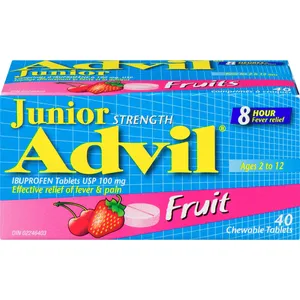 Junior Strength Advil Chewable Tablets, 40 Count - Fruit Flavor - Pain Reliever & Fever Reducer for Kids