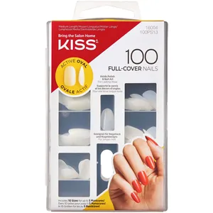 KISS 100 Count Full Cover Nails - Active Square, Medium Length, Natural Look, Easy Application