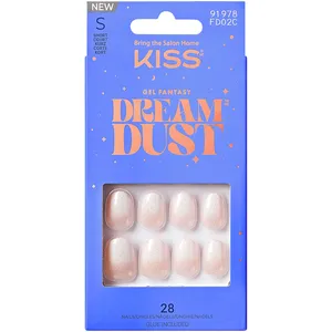 KISS Gel Fantasy Dreamdust Nails - White Short Coffin with Glittery Accents, Extreme Shine Finish
