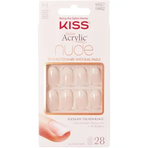 KISS Salon Acrylic French Nude Nails - Bubble-Free, Medium Length, Easy Application, 28 Nails Kit