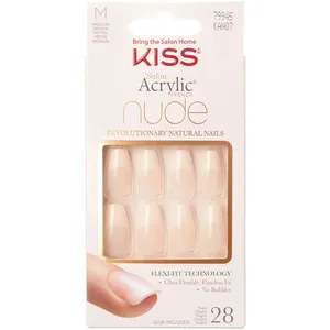 KISS Salon Acrylic Nude French Manicure - 28 Nails with Pink Gel Glue for Perfect Home Application