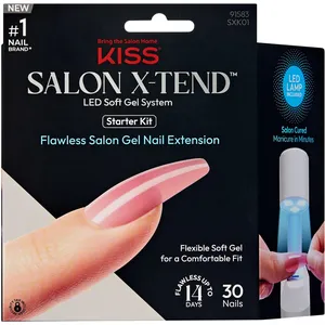 KISS Salon X-tend LED Soft Gel System - White Coffin Shaped Nail Tips for Flawless Home Manicure