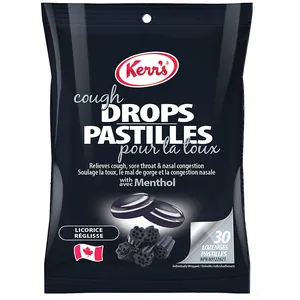 Kerr's Black Licorice Cough Drops - Natural Anise Oil for Cough Relief, Oval Shape, 30 Count