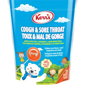 Kerr's Orange Menthol Cough & Sore Throat Lozenges - Gluten-Free, Vegetarian, Natural Relief