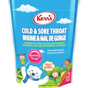 Kerr's Strawberry COLD & Sore Throat Lollypop Lozenges, Gluten-Free, 6+ Years, Echinacea, Vitamin C