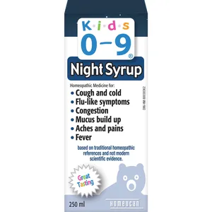 Kids 0-9 Night Syrup - Homeopathic Relief for Cough, Cold & Flu Symptoms - Great Tasting Formula
