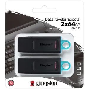 Kingston DataTraveler Exodia 64GB USB 3.2 Gen 1 - 2 Pack for Quick Data Transfer and Storage
