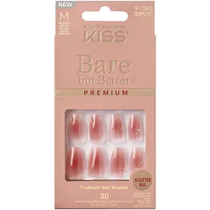 Kiss Bare But Better Premium Nails 'Shine' Light Pink Medium Coffin with Jewelled Accents