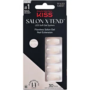 Kiss Salon X-Tend LED Soft Gel System Nails, White Medium Coffin Tips for Salon-Cured Finish
