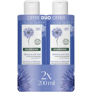 Klorane Organic Cornflower Eye Make-Up Remover Duo for Sensitive Eyes, 87% Natural Ingredients
