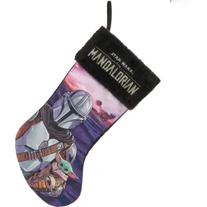 Kurt Adler Star Wars Mandalorian & The Child Stocking, 19" Holiday Décor with Plush Cuff