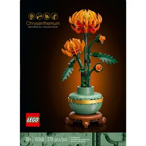 LEGO Icons Chrysanthemum Flower Décor Building Set 10368 - 278 Pieces, Orange, Pastel Green Pot