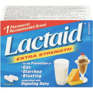 Lactaid Extra Strength Tablets for Lactose Intolerance Relief - 4500 FCC Lactase Units, 60 Count
