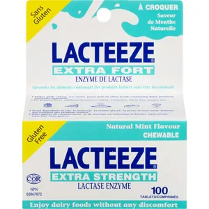 Lacteeze Extra Strength Lactase Tablets - Mint Flavor for Dairy Digestive Relief