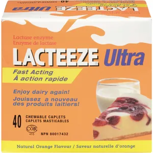 Lacteeze Ultra Caplets - Fast Relief for Dairy Digestive Issues, Chewable Orange Flavor